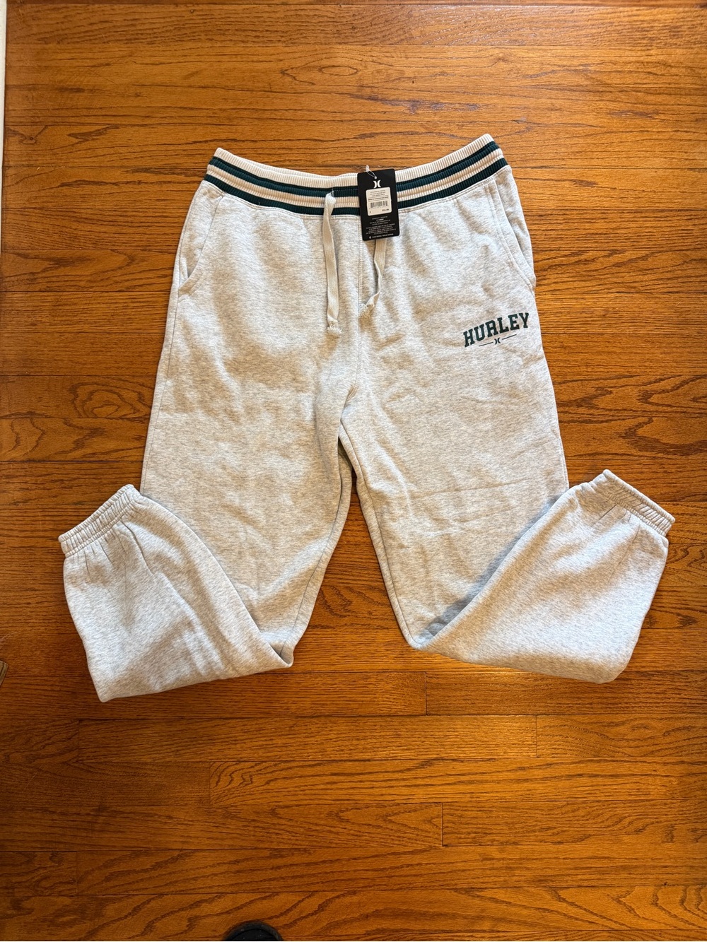 Hurley Light Gray Sweatpants with Green Stripe Waistband